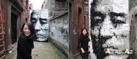 Çinli qız corablardan portretlər yaradır